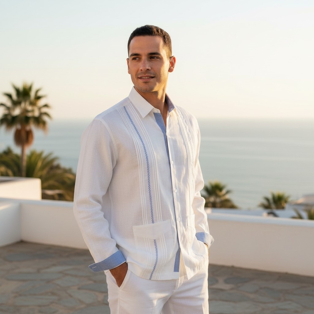 camisa guayabera de lino premium moda casual y corpotaiva para hombre en mexico Procesos textiles artesanales de confección de ropa de lino para personas y empresas eventos corporativos y convenciones